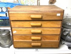 FIVE DRAWER CHEST WITH WATCHMAKING TOOLS AND WATCH PARTS