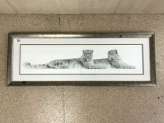 GARY HODGES 'SOULMATES' LIMITED EDITION 683/850 PRINT SIGNED IN PENCIL SNOW LEOPARDS FRAMED AND
