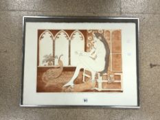 CATHERINE GRUBB 1970S LIMITED-EDITION 3/30 PRINT 'THE GIRL WHO FELL IN LOVE WITH A PEACOCK' FRAMED