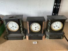 THREE VINTAGE MARBLE ANTIQUE CLOCKS