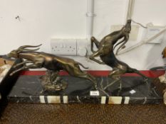 VINTAGE MARBLE BASE DECORATED WITH BRONZED DEERS 70CM