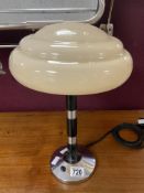 ART DECO TABLE LAMP WITH CREAM SHADE AND METAL FRAME 40 X 26CM (PAT TESTED)