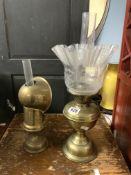 ANTIQUE BRASS DUPLEX OIL LAMP WITH BRASS PIANO OIL LAMP