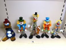 FIVE MURANO ART GLASS CLOWNS