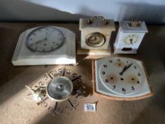 MIXED VINTAGE CLOCKS, CERAMIC, ONYX, ENAMEL AND MORE