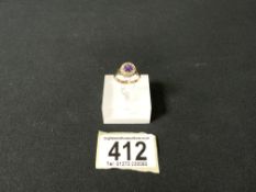 AN 18 CARAT GOLD AND STONE SET RING, MARKED '18CT', SIZE J, TOTAL WEIGHT 3.3 GRAMS, A.F