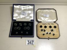 9CT GOLD CUFFLINKS WITH SHIRT STUDS IN JET TWO SETS IN CASES