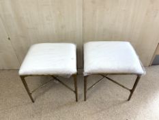 PAIR BRONZE FRAMED CROSS BANDED STOOLS, 38 x 42 x 45CM