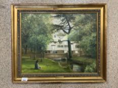 ARTHUR GADD (CIRA 20TH BRITISH), OIL ON CANVAS 'THE MILL, EWELL' WITH SEATED GIRL IN THE FOREGROUND,