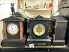 FIVE ANTIQUE MARBLE MANTEL CLOCKS