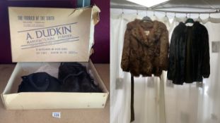 TWO FUR COATS WITH STOLE AND HAT