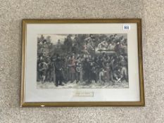 ANTIQUE PRINT, 'HERE THEY COME' THE DERBY 1871 0N THE COURSE FRAMED AND GLAZED 66 X 48CM