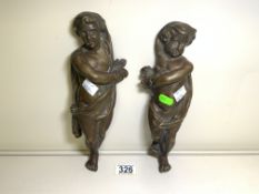 PAIR OF BRONZE COALBROOKDALE WALL MOUNTED FIGURES 26.5CM