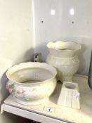 THREE PIECES OF VINTAGE BELLEEK (IRELAND) INCLUDING AN INK STAND