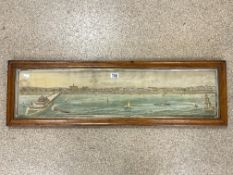 VINTAGE PANORAMIC PRINT VIEW OF VICTORIAN BRIGHTON AND HOVE IN WALNUT FRAME 30 X 102CM