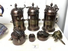 COPPER ANIMAL APOTHECARY POTS DECORATED WITH INSECTS AND ANIMALS 24CM