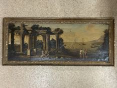 18TH CENTURY NEAPOLITAN OIL PAINTING FEATURING ARCHITECTURAL CAPRICCIO LANDSCAPE WITH FIGURES 106