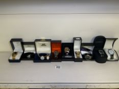 A QUANTITY OF BOXED WRISTWATCHES, INCLUDING; TISSOT, ACCURIST, ARMANI AND MORE