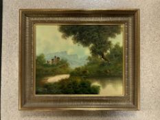 TONI BORDIGNON (B - 1920) SIGNED OIL ON CANVAS, LANDSCAPE SCENE GILT FRAMED 63 X 53CM