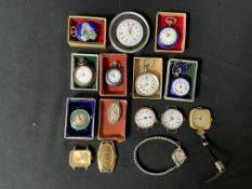A QUANTITY OF VINTAGE LADIES FOB WATCHES AND WRISTWATCH FACES, VARIOUS MATERIALS AND DESIGNS,