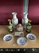 PAIR OF CHINESE VASES, PAIR OF CHINESE CLOISONNE VASES ON STANDS AND MORE