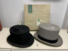 TWO MOSS BROS TOP HATS SIZES 7 5/8 & 6 7/8