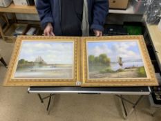 PAIR R.WITCHARD SIGNED OILS ON CANVAS FIGURES BY THE SEA GILT FRAMED 64 X 54CM