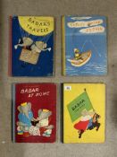 FOUR BARBAR BOOKS 1930S, BARBAR'S FRIEND ZEPHIR, BARBAR AT HOME, BARBAR THE KING AND BARBAR'S
