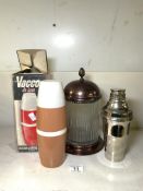 1960S VACCO DELUXE FLASK BOXED WITH COCKTAIL SHAKER AND COPPER AND GLASS JAR