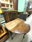 FOUR PIECES OF FURNITURE, TWO DISPLAY CABINETS, DROPLEAF TABLE AND CHALK BOARD