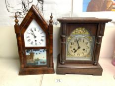 19TH-CENTURY AMERICAN MAHOGANY CASED SHELF CLOCK BY JEROME AND CO, NEW HAVEN, CONN, WITH PAINTED