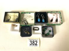 A QUANTITY OF EARRINGS AND A BROOCH, SOME SILVER, SOME SET WITH STONES