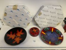 TWO BOXED POOLE PLATES WITH POOLE LIDDED BOX