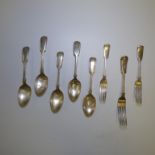 FIVE SPOONS AND THREE FORKS ALL HALLMARKED SILVER, COOPER BROTHERS & SONS AND ROBERT WALLIS 516