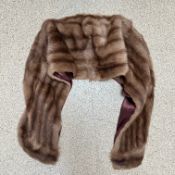 A LIGHT-BROWN FUR JACKET SIZE M FULLY-LINED WITH A DARK BROWN FUR STOLE