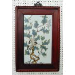 Chinese Republic period rectangular painted porcelain decorated with birds and trees, signed top