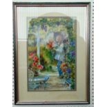 Dorothy Parsons framed and glazed acrylic on paper titled In the Conservatory, signed bottom left,