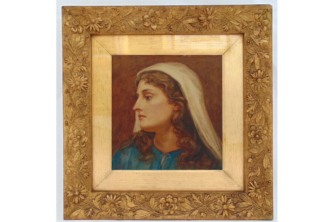 Helen Thornycroft watercolour and gouache portrait of a lady wearing a head cover in the original - Image 1 of 2