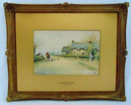 William Langley framed and glazed watercolour of a hunting scene titled Bilton nr Rugby, signed