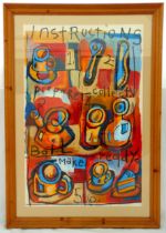 H. Hughes framed and glazed Pop Art gouache signed and dated bottom right titled Instructions 2