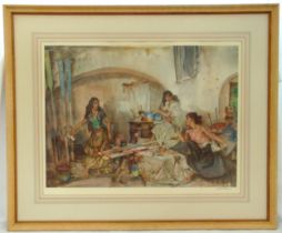 William Russell Flint framed and glazed polychromatic print of three ladies in a studio, signed