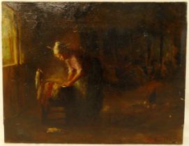 Bernhard de Hoog oil on canvas of a lady in an interior scene, signed bottom right, 37.5 x48cm