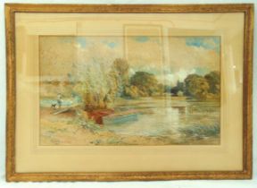 Paul Jacob Naftel framed and glazed watercolour of a lake with rowing boats, signed bottom left,