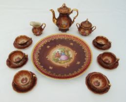 Bavarian porcelain teaset decorated with courting scenes to include a circular tray, teapot, milk