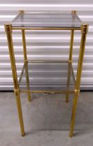 A square gilt metal and glass two tier side table, 84 x 40 x 40cm