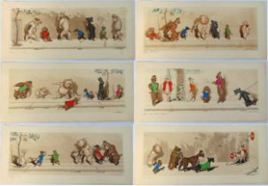Boris O’Klein six polychromatic etchings titled Dirty Dogs of Paris, all signed bottom right and