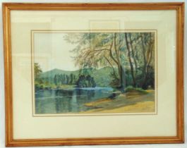 John Doyle framed and glazed watercolour of a lake and hills, signed bottom right, 31.5 x 47cm