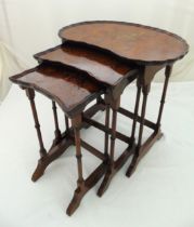 A mid 20th century mahogany nest of three tables, tallest 56.5x 55 x 37cm
