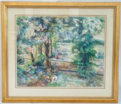 John Wright framed and glazed gouache titled Hazel Kayes Garden, signed bottom right, gallery