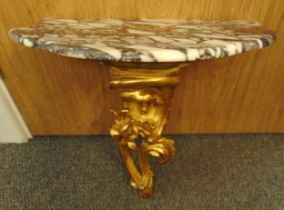 An early 20th century gilt wood and marble wall mounted bracket, 41.5 x 41 x 26cm